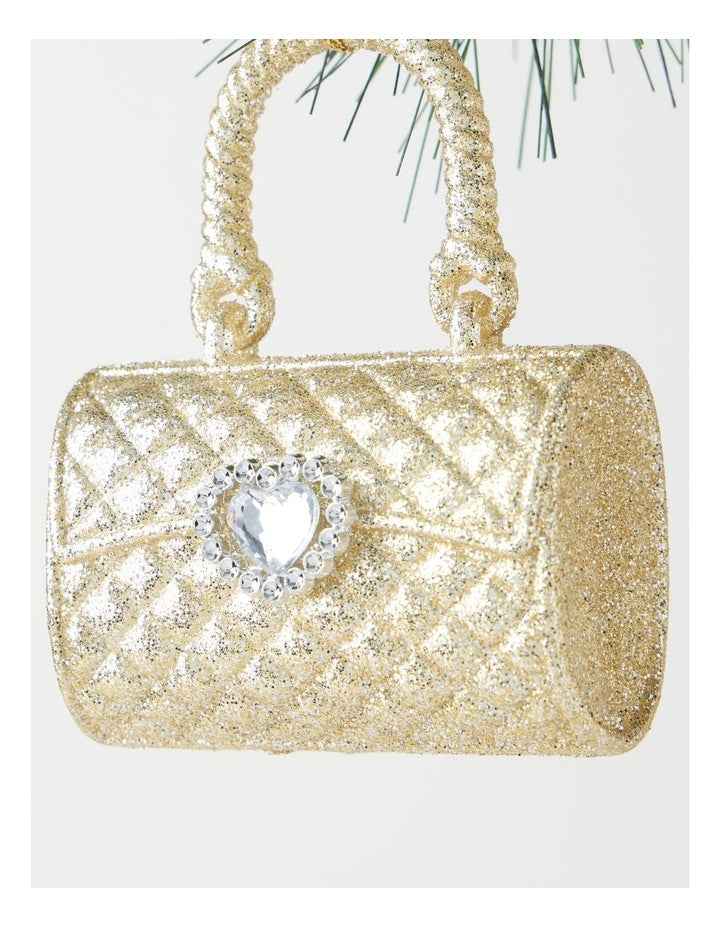 Luxe Christmas Plastic Handbag Ornament in Champagne: 11cm