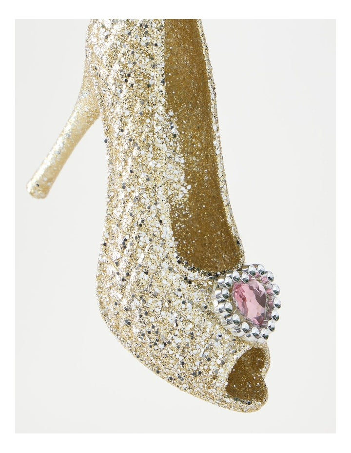 Luxe Christmas Plastic High Heel with Gem Ornament in Champagne: 12cm