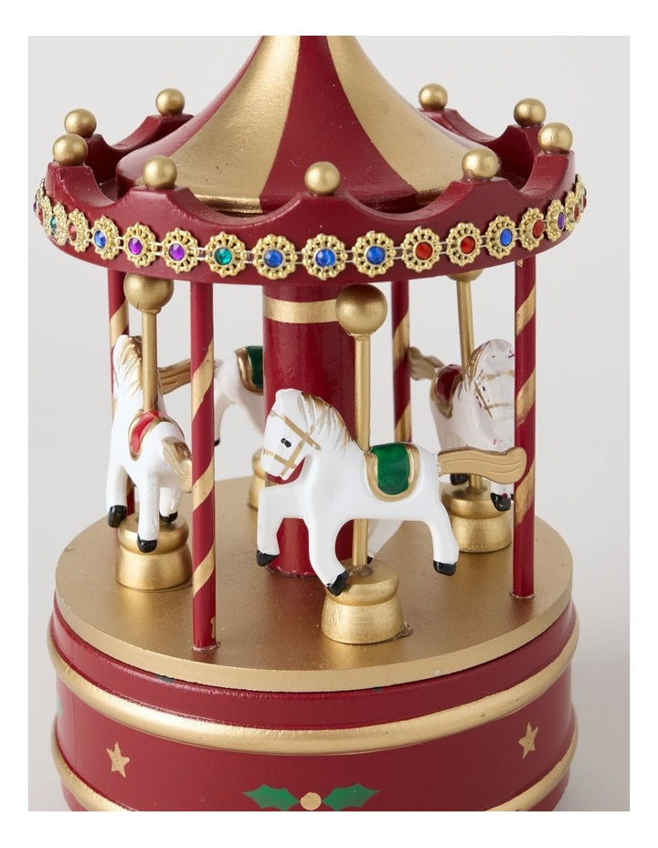 Heirloom Carousel with Musical Decoration in Red: 24cm