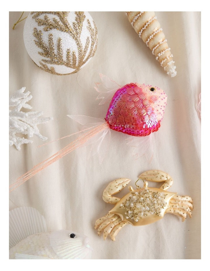 Eucalyptus Sequin Fish with Tail Ornament in Pink: 15 cm