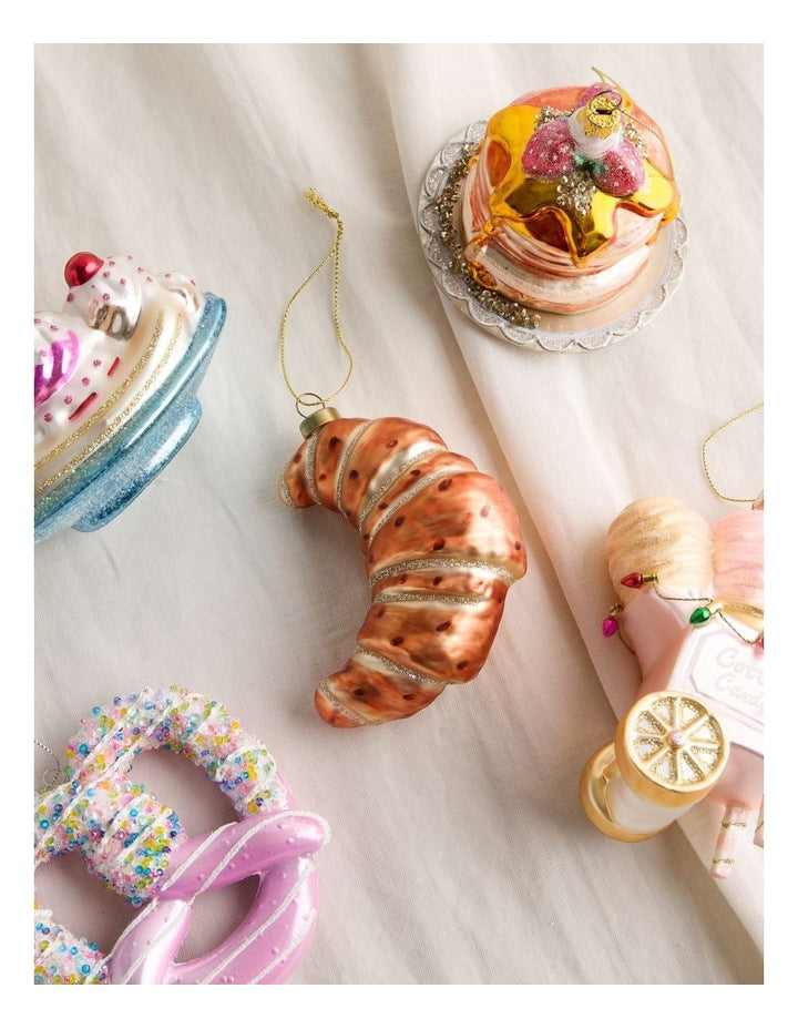 Nostalgia Christmas Glass Croissant Ornament in Brown: 10cm