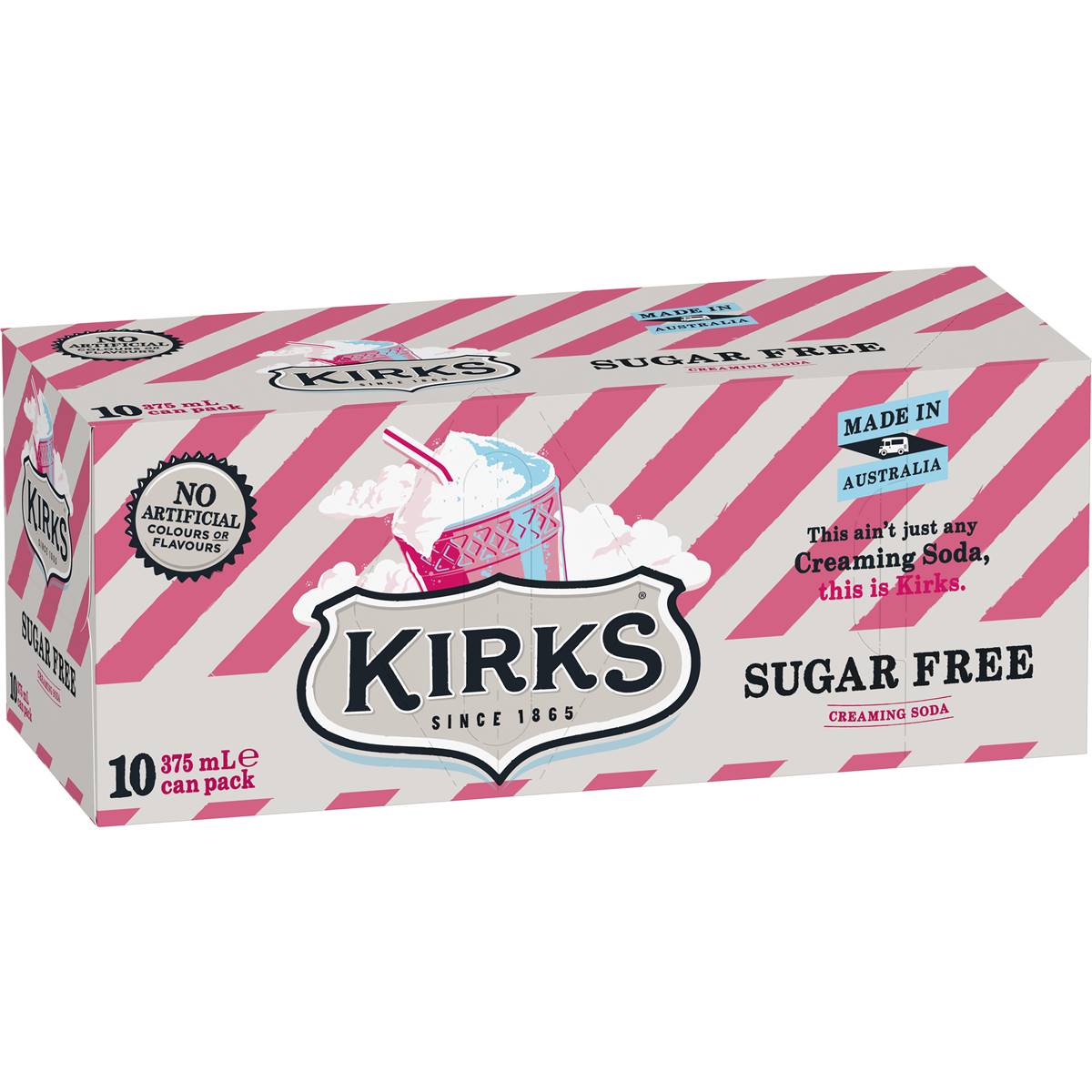 Kirks Creaming Soda Sugar Free Soda Soft Drink Multipack Cans 375mL x 10 pack