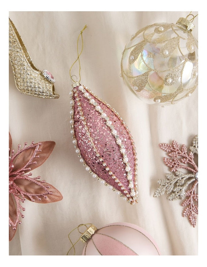 Luxe Christmas Plastic Glitter & Gems Finial in Pink: 17cm