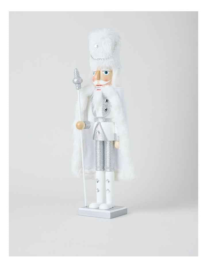 Wooden Oversized Glittered Nutcracker in White: 50cm