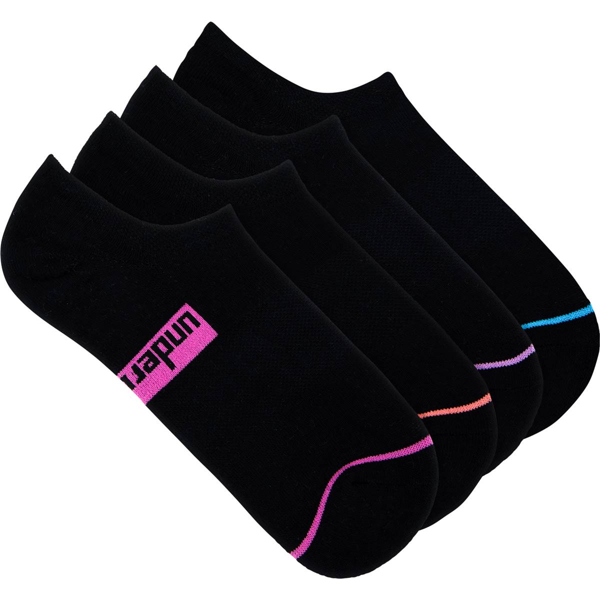 Underworks Ladies Sport No Show Socks Size 5-8 Black 4 Pack