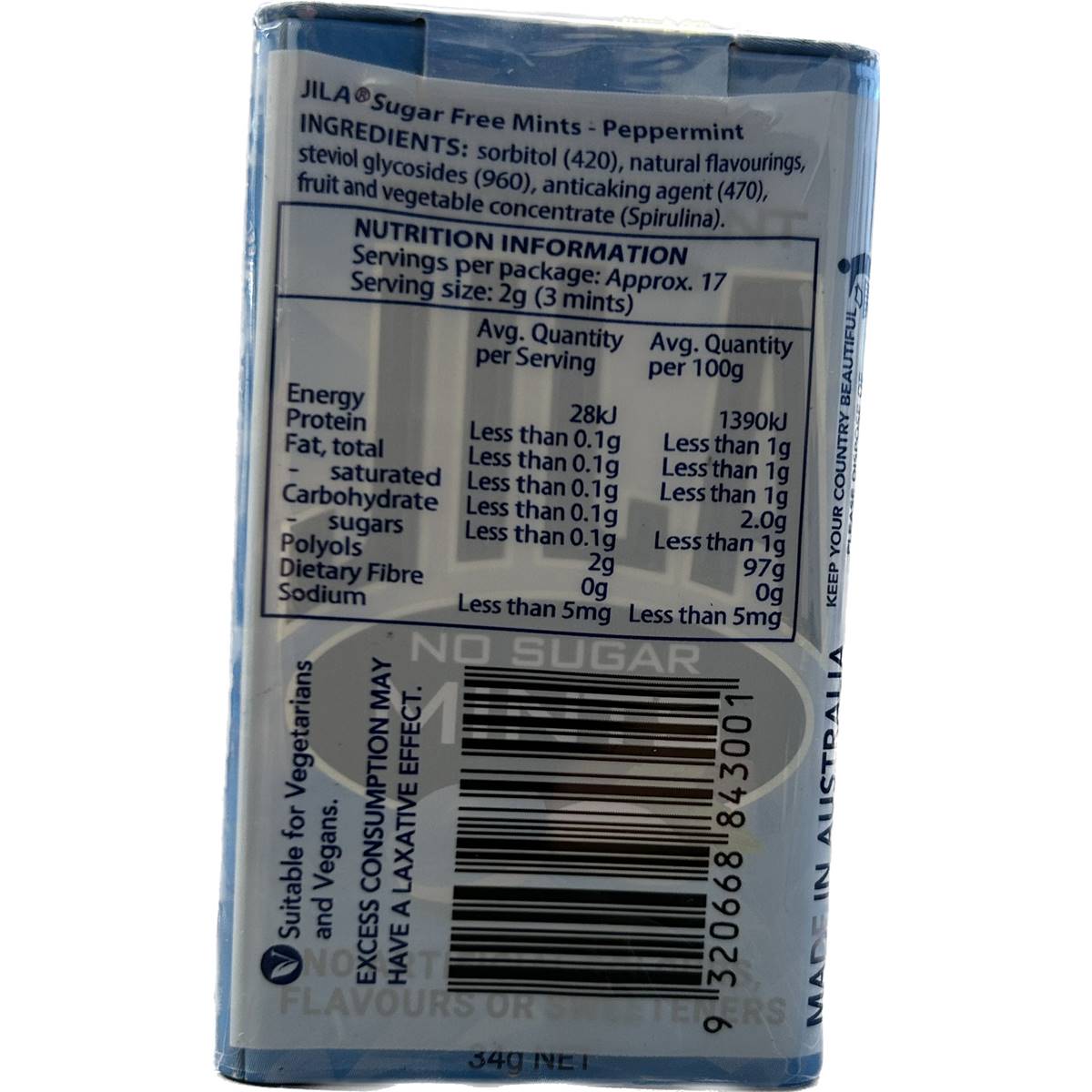 Jila No Sugar Mints 34g