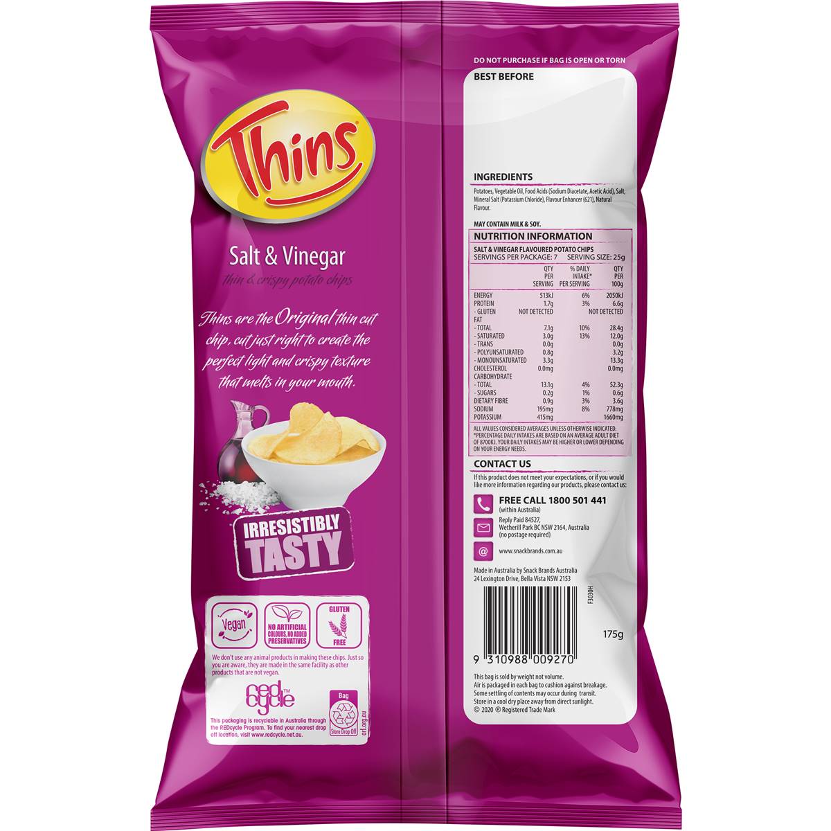 Thins Chips Salt & Vinegar 175g