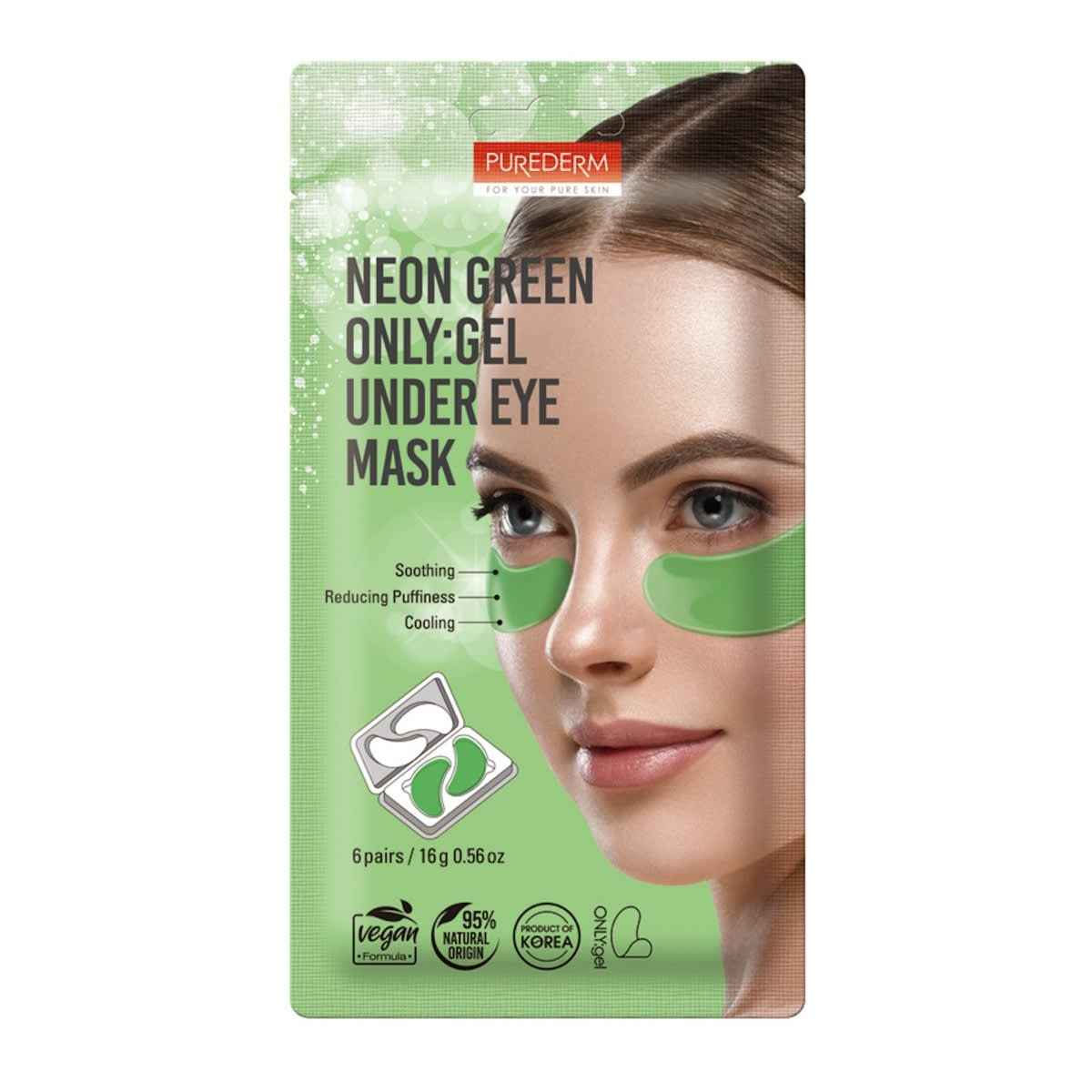 Purederm Neon Green ONLY:Gel Under Eye Mask 16g - Aloe Juice, Cica and Seaweed Extract