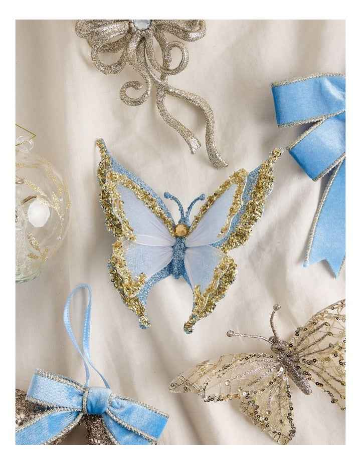 Luxe Christmas Two Toned Glitter Butterfly Clip in Blue and White: 15cm