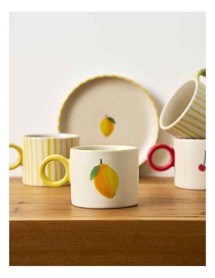 The Fruit Basket Striped Mug Hand Brushed in Yellow 250ml