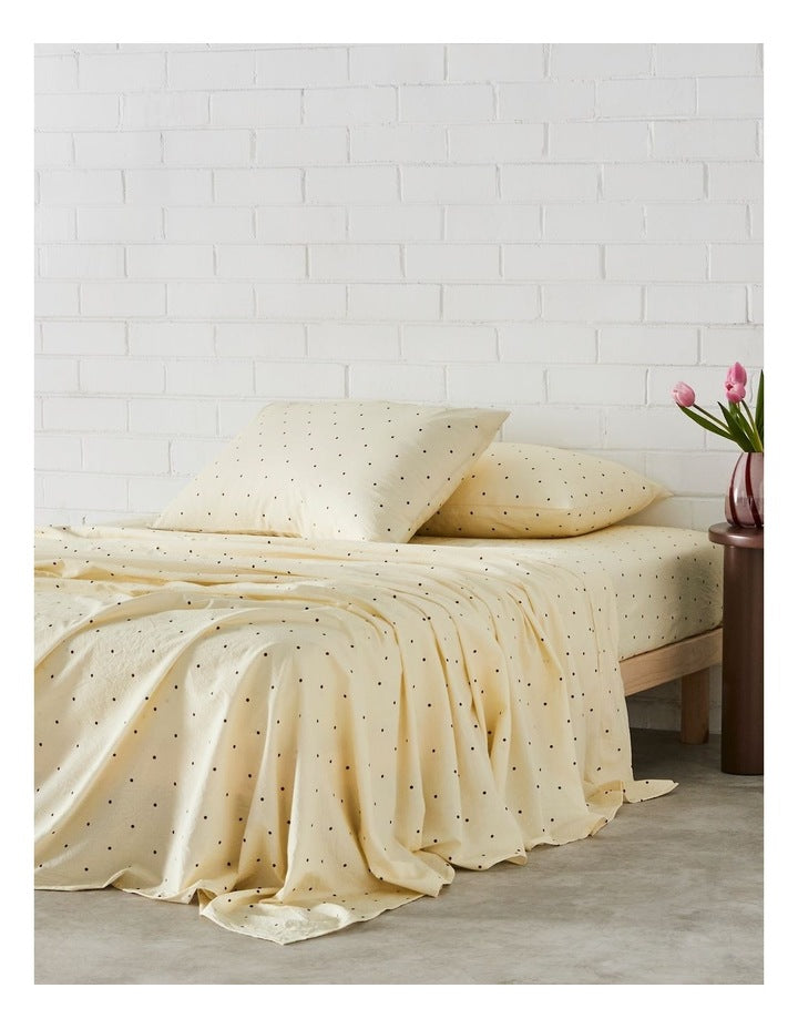 Stonewashed Cotton Sheet Set in Lemon Chocolate Polka Dot