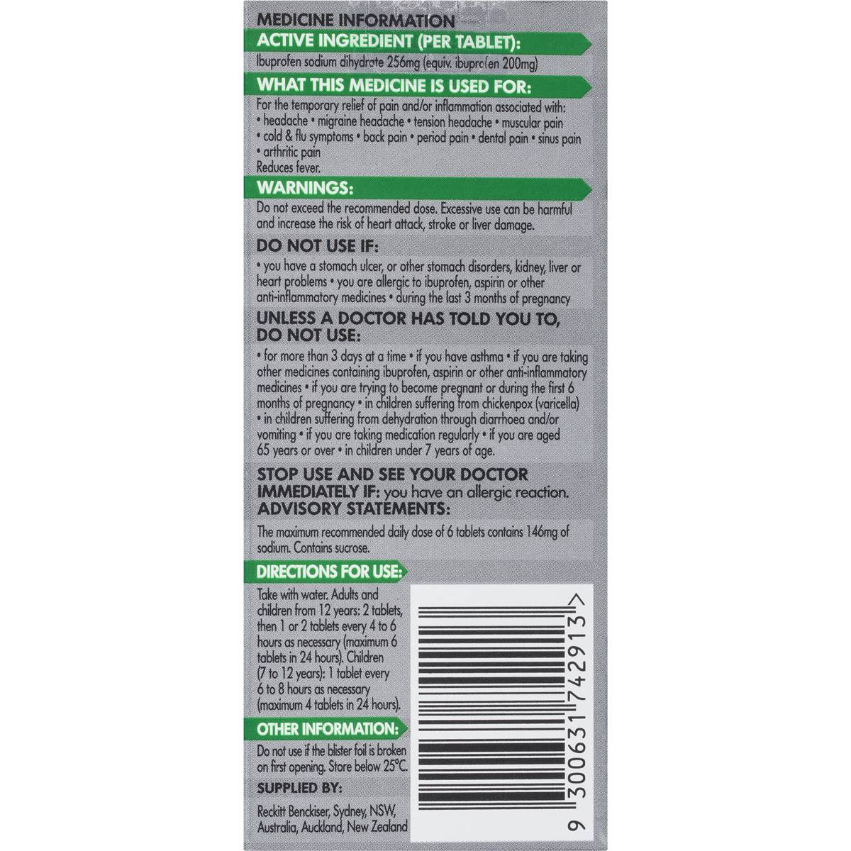 Nurofen Zavance Fast Pain Relief Tablets 256mg Ibuprofen 12 Pack