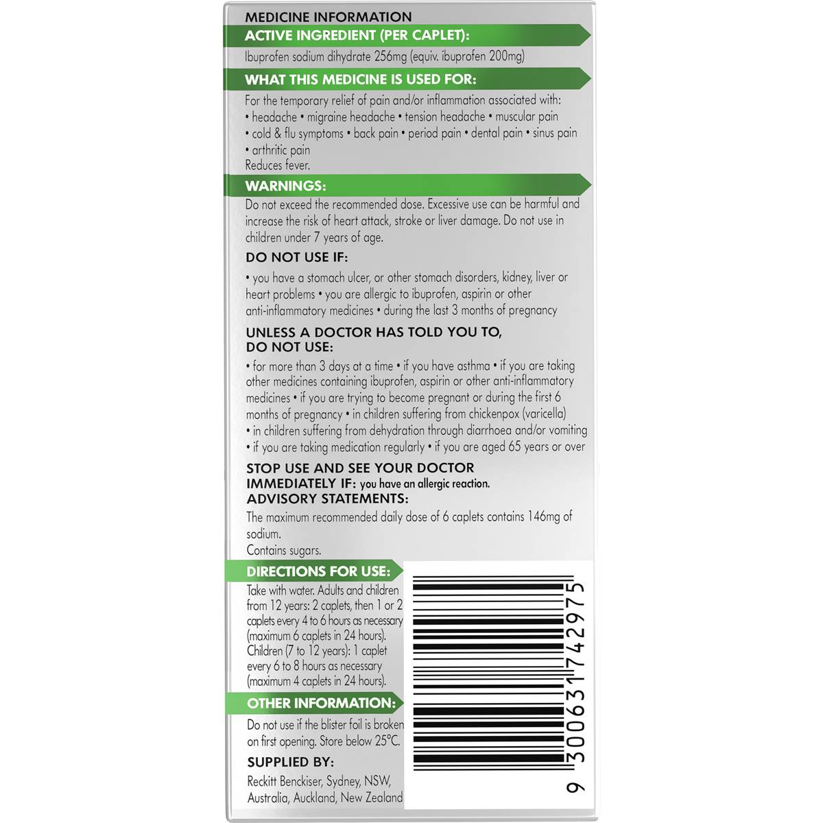 Nurofen Zavance Fast Pain Relief Caplets 256mg Ibuprofen 24 Pack