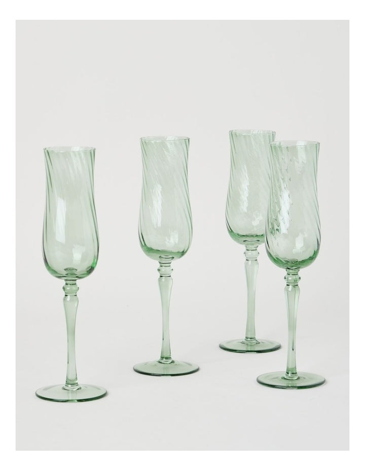 Clara Champagne Glass Set of 4 Green 190ml