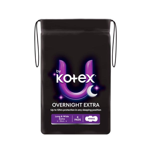 U BY KOTEX MAXI LONG OVERNIGHT PADS WITH WINGS 8 PACK.