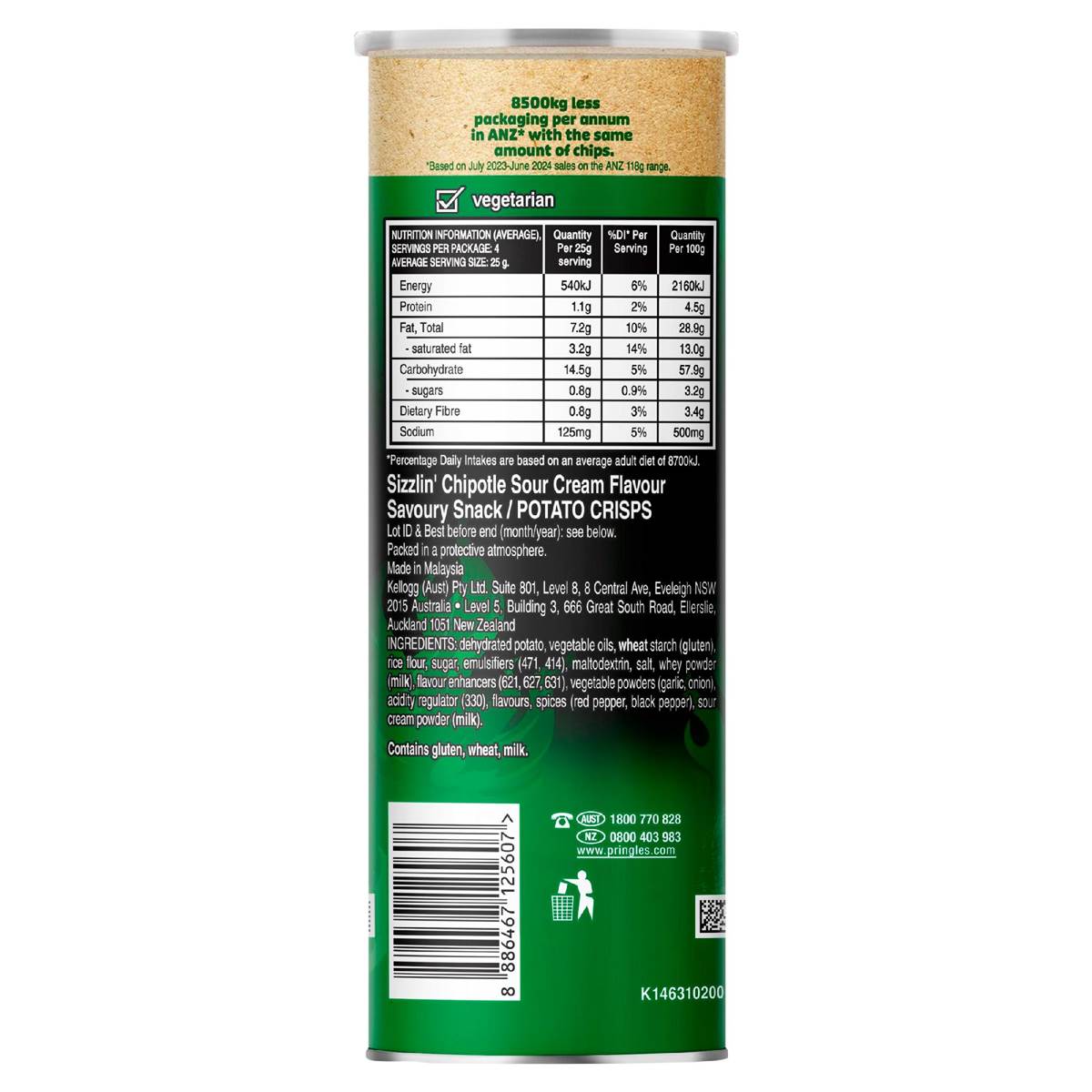 Pringles Chipotle Sour Cream Flavour Stacked Potato Chips 118g