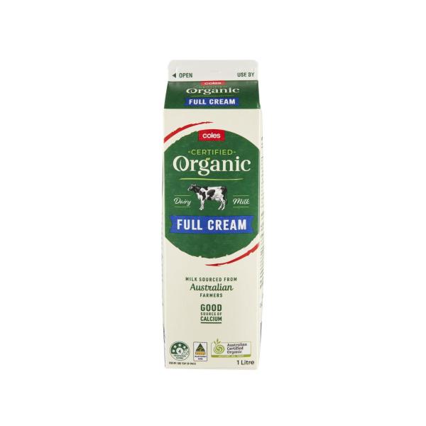 COLES ORGANIC FULL CREAM MILK 1L