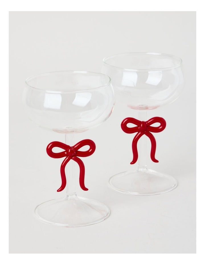 Ruby Bow Coupe Glass Set of 2 220ml in Red