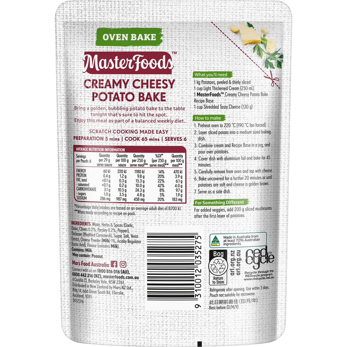 MasterFoods Side Dish Creamy Cheesy Potato Bake 175g