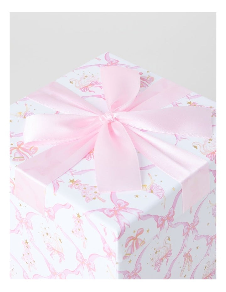 Luxe Christmas Bow and Ballerinas Small Gift Box in Pink and White: 16cm
