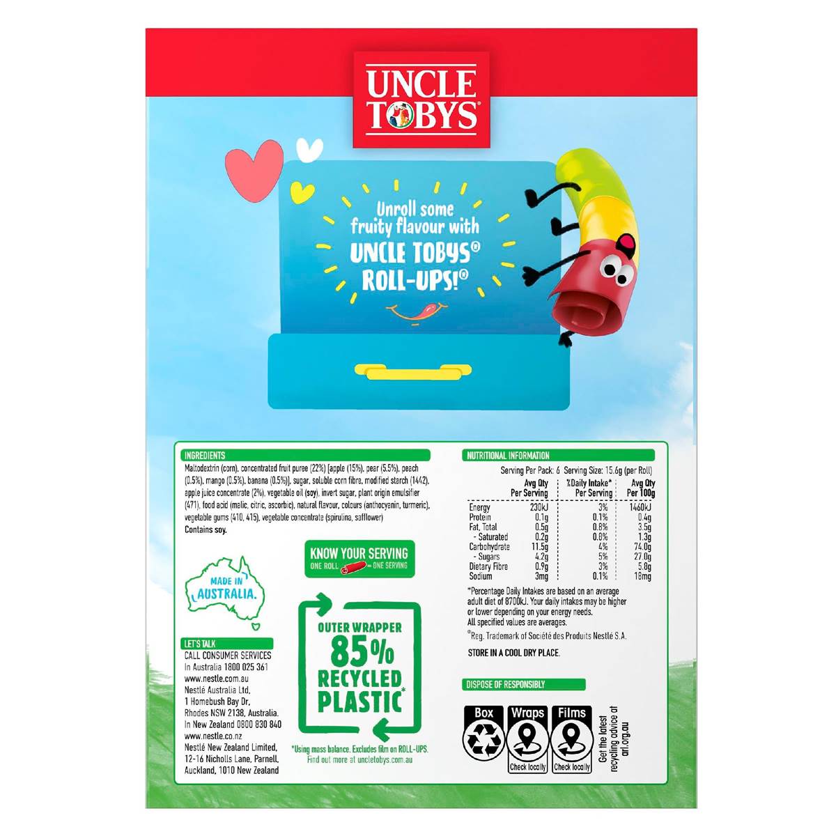 Uncle Tobys Roll-Ups Rainbow Fruit Salad 6 Pack