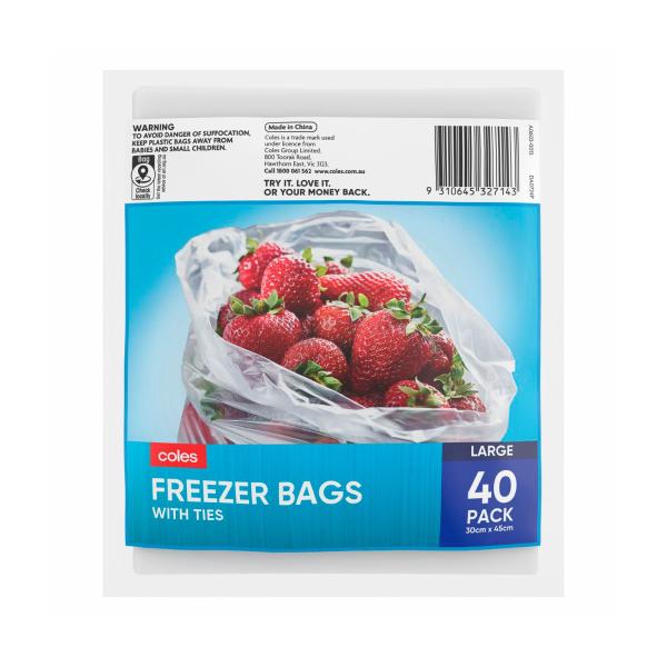 COLES BAGS FREEZER LARGE 40 PACK