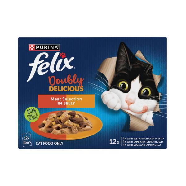 FELIX ADULT AS GOOD AS IT LOOKS DOUBLY DELICIOUS MEAT SELECTION CAT FOOD 12X85GRAM