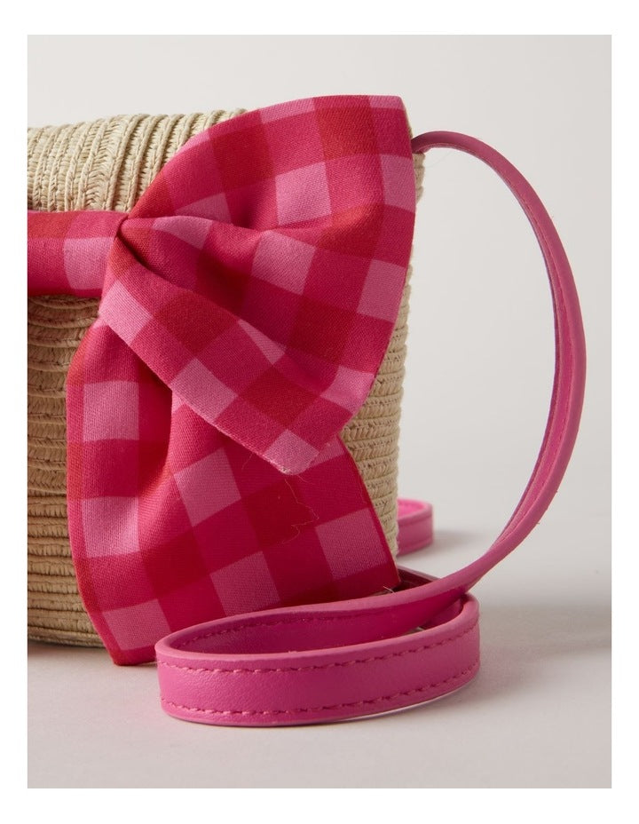 Straw Cross Body Bag with Gingham Bow