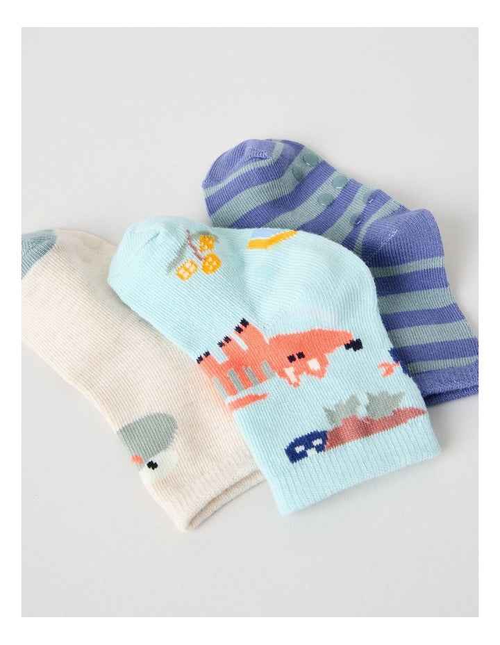 Naturals 3 Pack Baby Socks in Oat Marle/Assorted