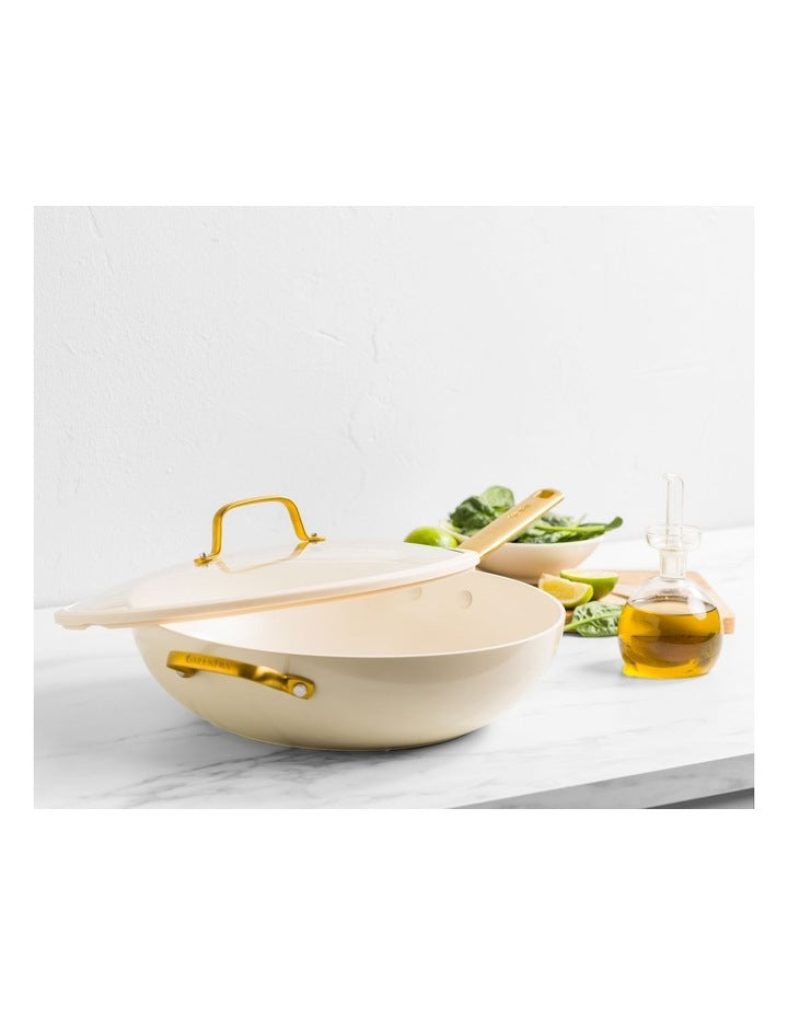 Padova Reserve Wok 32cm with Lid and Helper Handle Cream