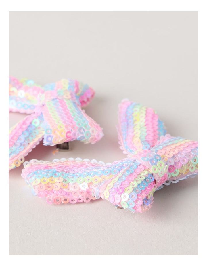 2 Pack Sequin Bows in Rainbow