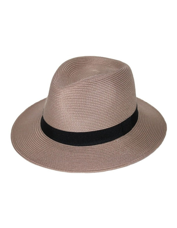 Pana-Mate Fedora Summer Hat in Taupe/Black