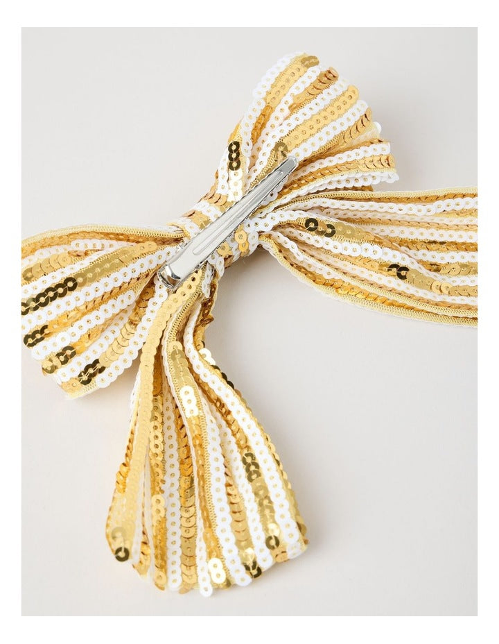 Myer Giftorium Sequin Bow Hair Clip in Gold