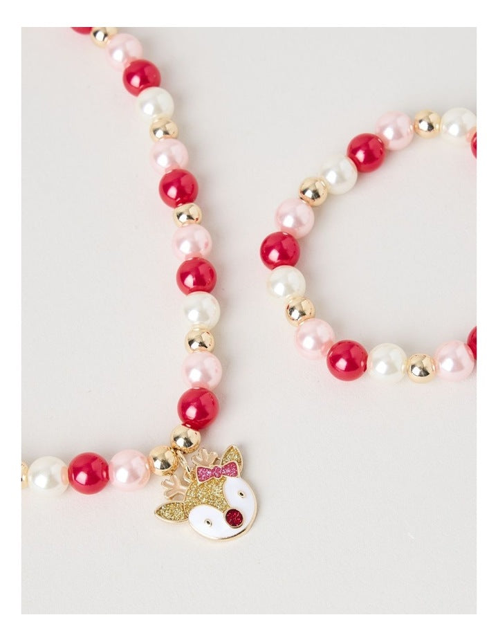 Myer Giftorium Beaded Bracelet and Necklace Set in Pink