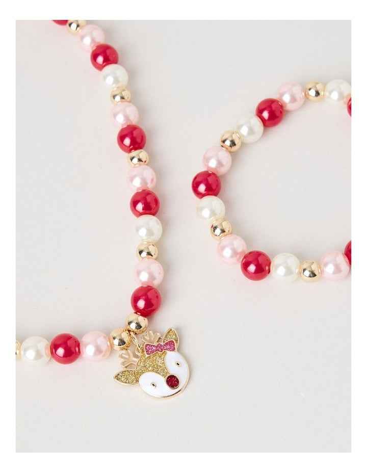 Myer Giftorium Beaded Bracelet and Necklace Set in Pink