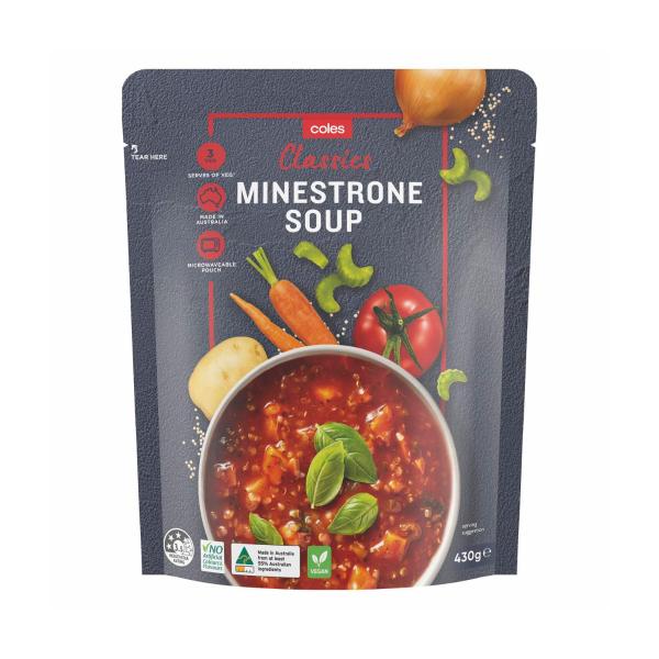 COLES POUCH SOUP:MINESTRONE:.:430 GRAM