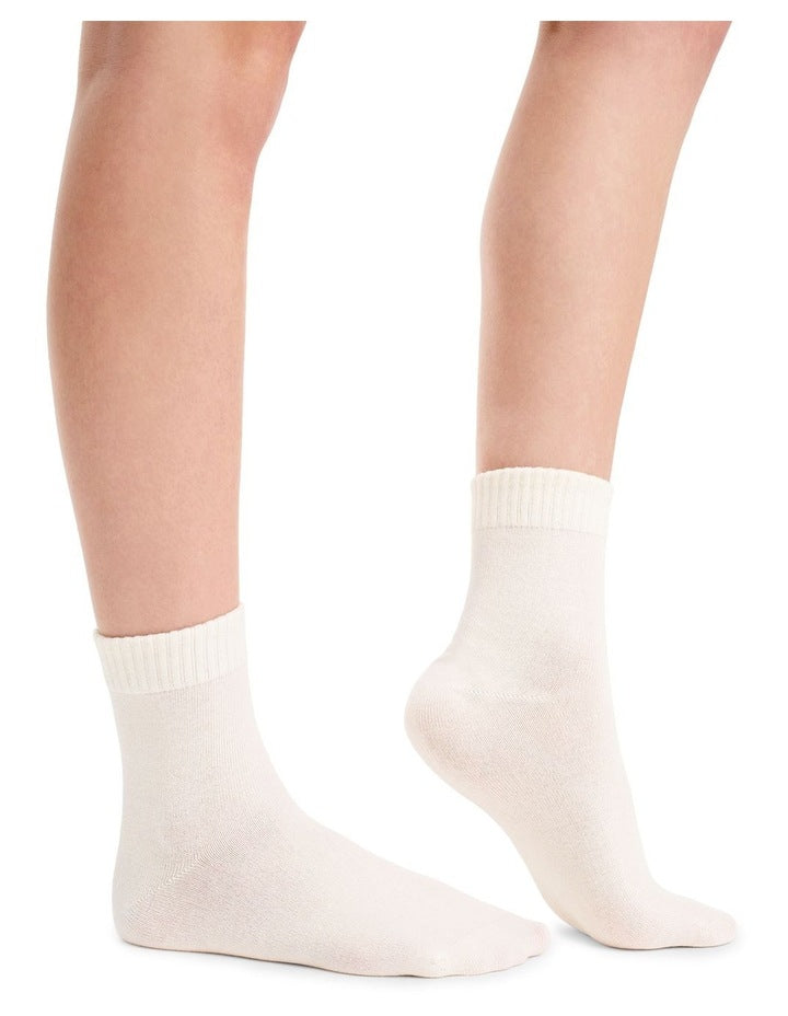 Organic Cotton Blend Rib Top Crew Sock 2 Pack in Buttercream and Husk