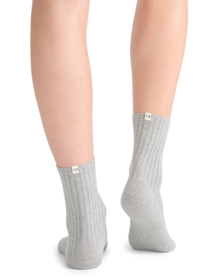 Organic Cotton Blend Wide Rib Crew in Grey Marle