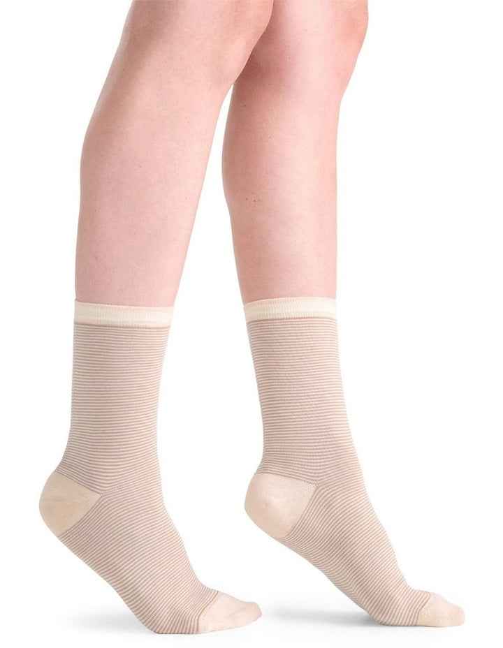 Lina Fine Stripe Crew Sock in Fawn