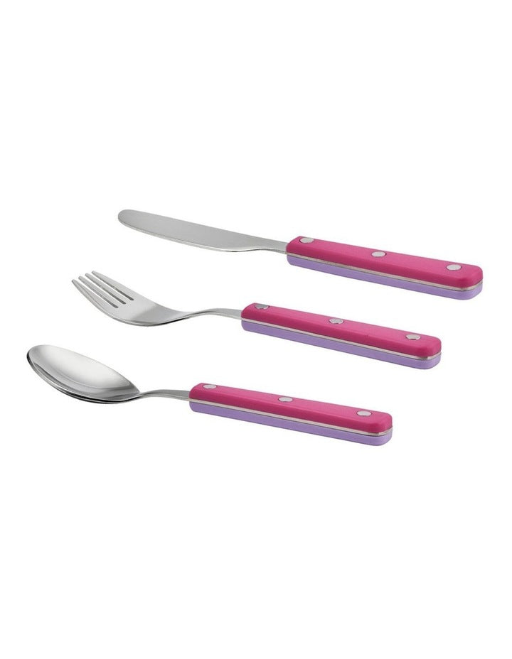 Dual Colour 18/0 Children's Cutlery 3 Piece Set Pink/Purple