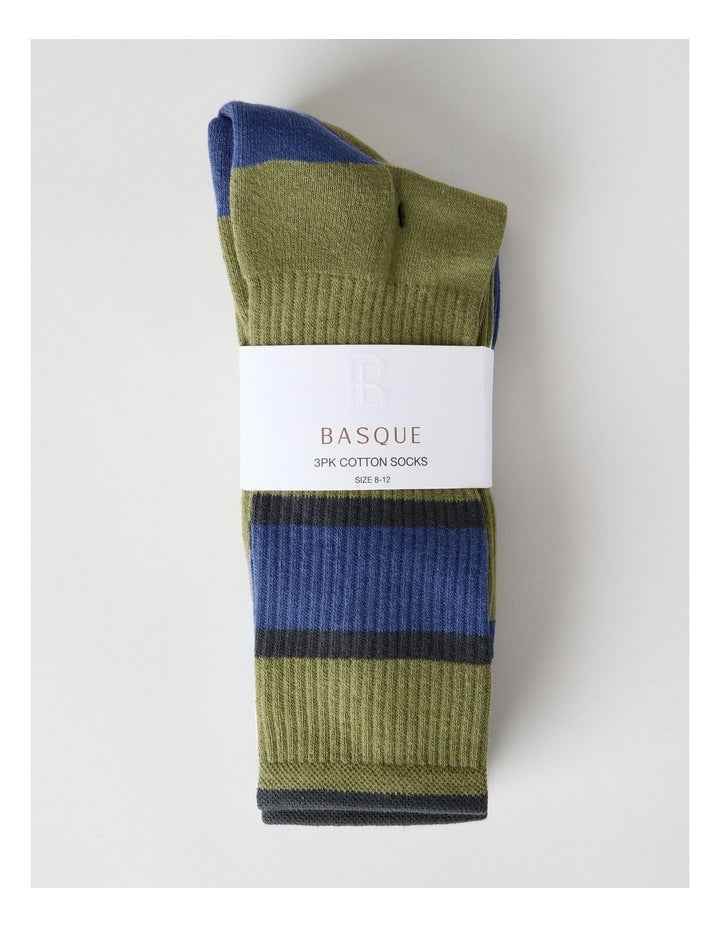 Block Stripe Sports Crew Socks 3 Pack in Navy, Andorra and Light Green