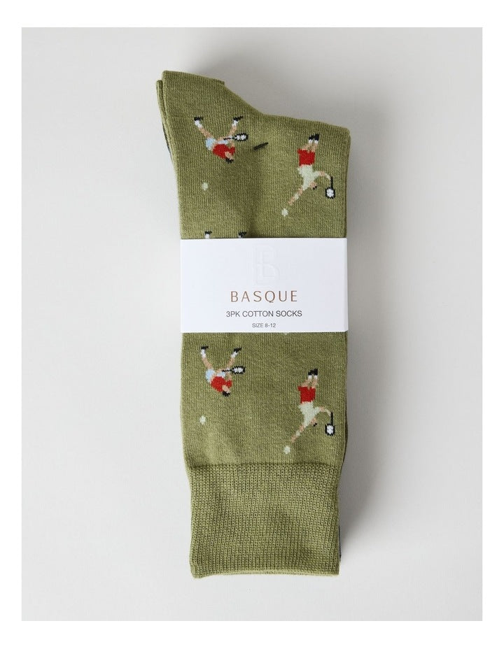 Tennis Socks 3 Pack in Khaki, Navy Marle, and Deep Green