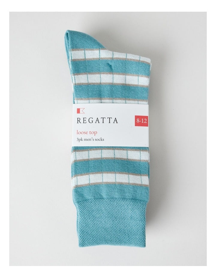 3 Pack Soft Top Socks in Seasalt, Cobblestone, and Aqua Stripes