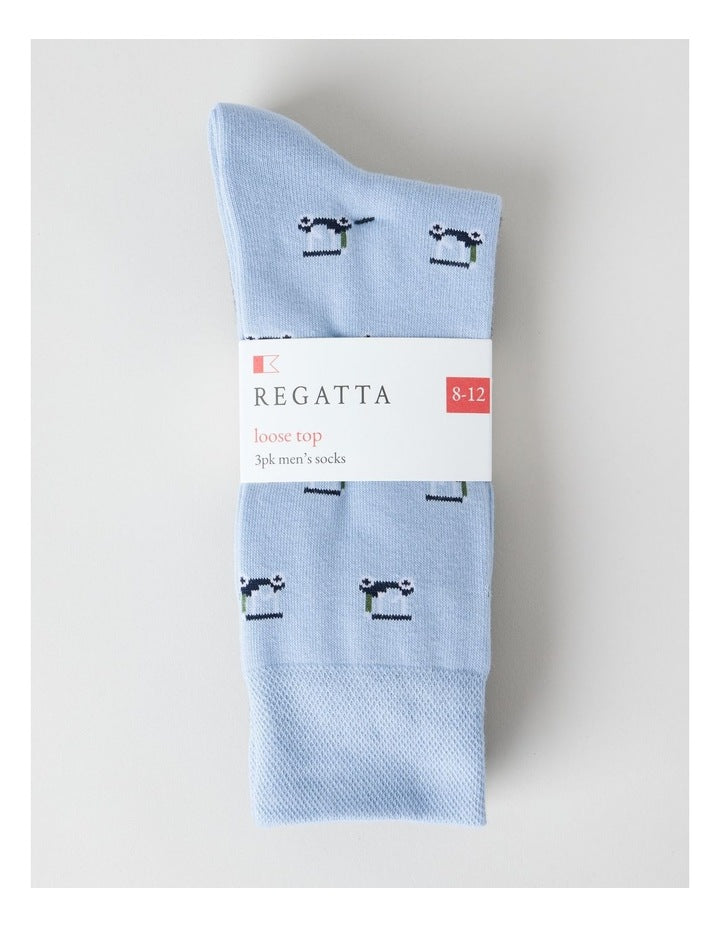 3 Pack Soft Top Socks in Ice Mist, Grey Marle, and Black Golf Prints