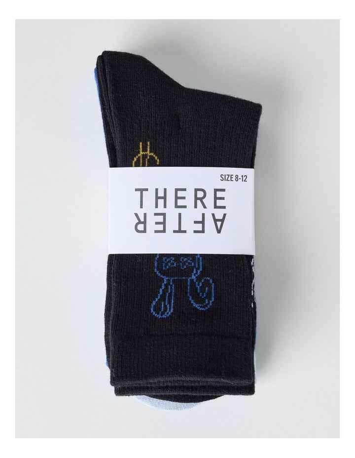 3 Pack Fashion Sports Crew Socks in Black, Light French Blue, and Sky Blue