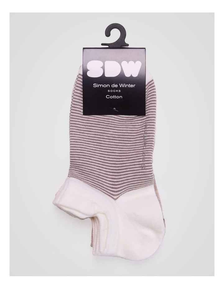 3 Pack Multi Striped Invisible Socks with Tab in Ivory, Almond Marle and Grey Sand