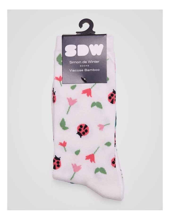 2 Pack Patterned Crew Socks in Ivory Insect Print
