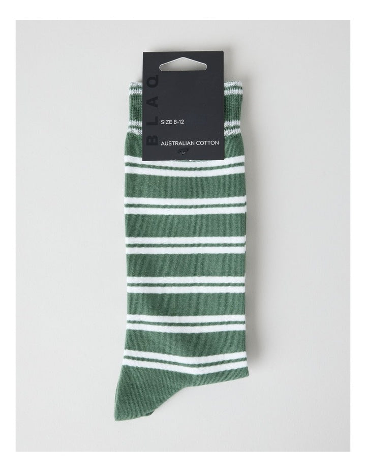 Australian Cotton Stripe Socks in Fir Green