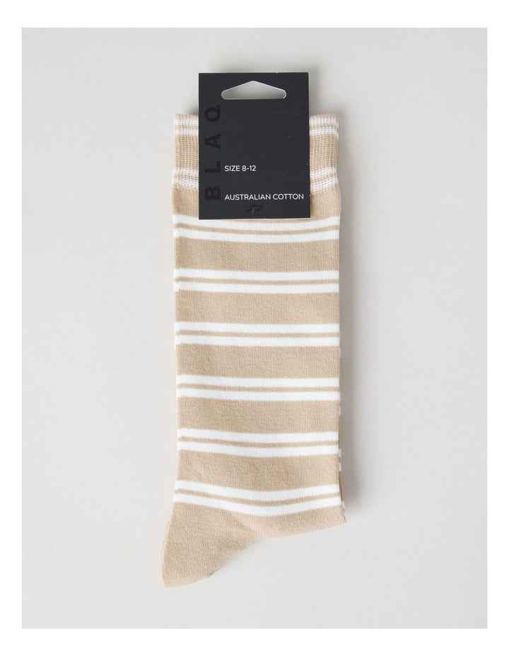 Australian Cotton Stripe Socks in Buff