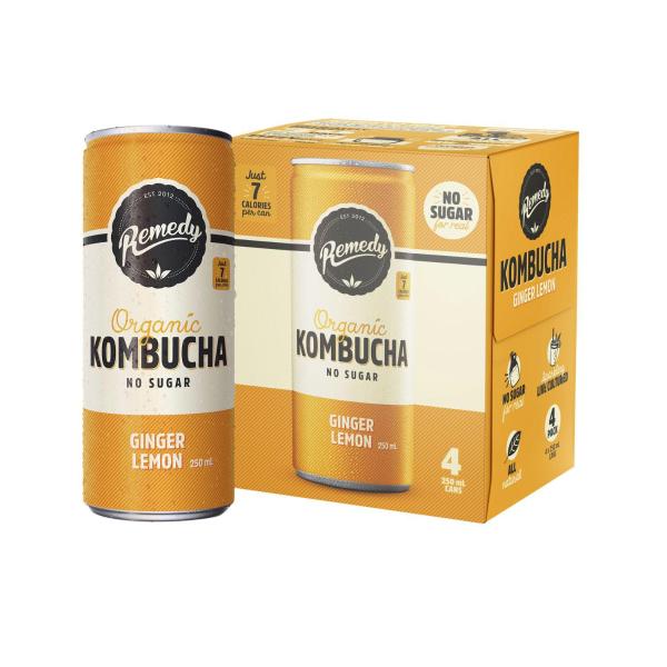 REMEDY KOMBUCHA ORGANIC DRINKS 4X250ML:LEMON GINGER:.:1 LITRE